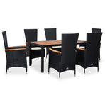 7 Piece Outdoor Dining Set Poly Rattan Acacia Wood Black