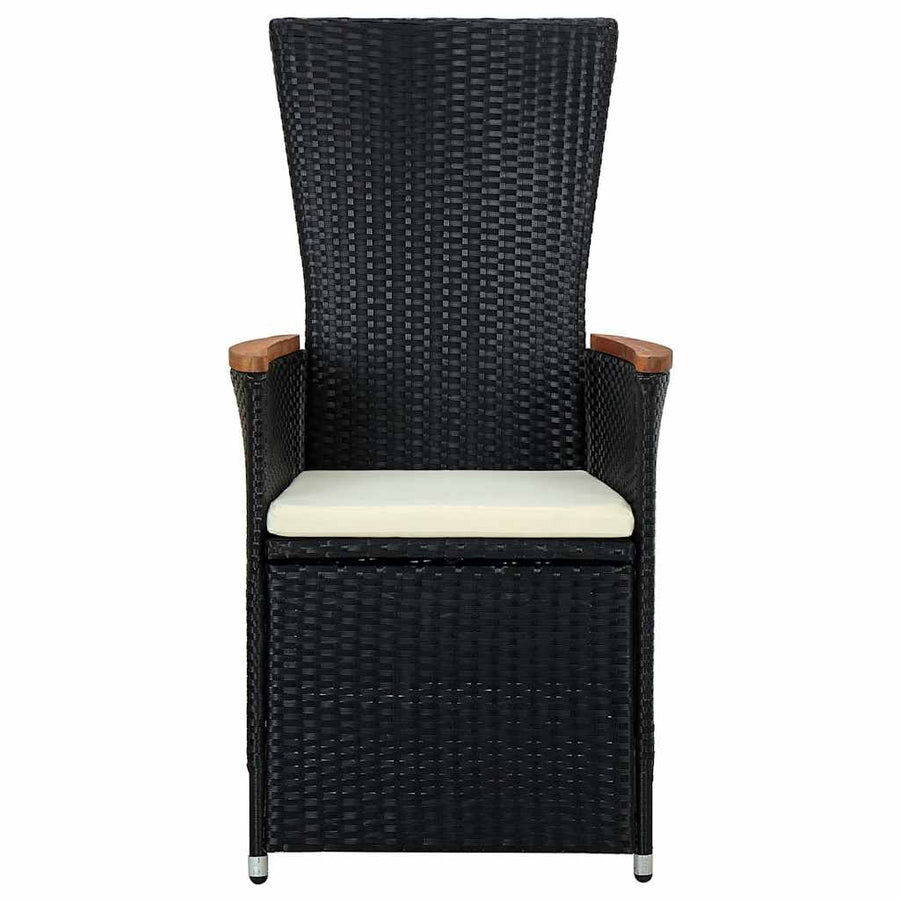 7 Piece Outdoor Dining Set Poly Rattan Acacia Wood Black