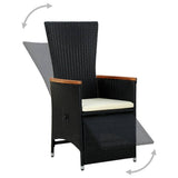 7 Piece Outdoor Dining Set Poly Rattan Acacia Wood Black - 45-Degree Angle