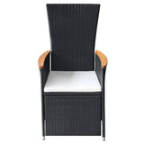 Reclining Garden Chairs 2 pcs with Cushions Poly Rattan Black - 45-Degree Angle