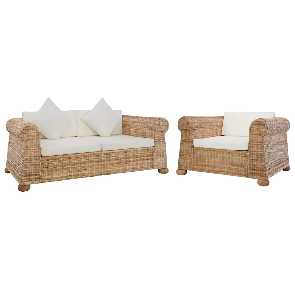 2 Piece Sofa Set with Cushions Natural Rattan