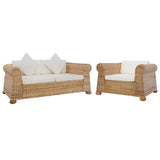 2 Piece Sofa Set with Cushions Natural Rattan