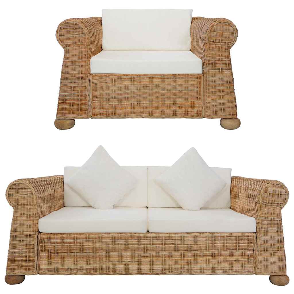 2 Piece Sofa Set with Cushions Natural Rattan