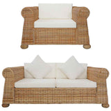 2 Piece Sofa Set with Cushions Natural Rattan