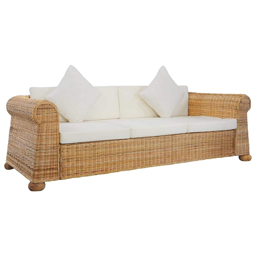 2 Piece Sofa Set with Cushions Natural Rattan