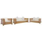 3 Piece Sofa Set with Cushions Natural Rattan