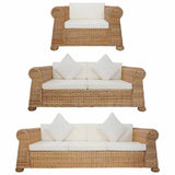 3 Piece Sofa Set with Cushions Natural Rattan - Front View
