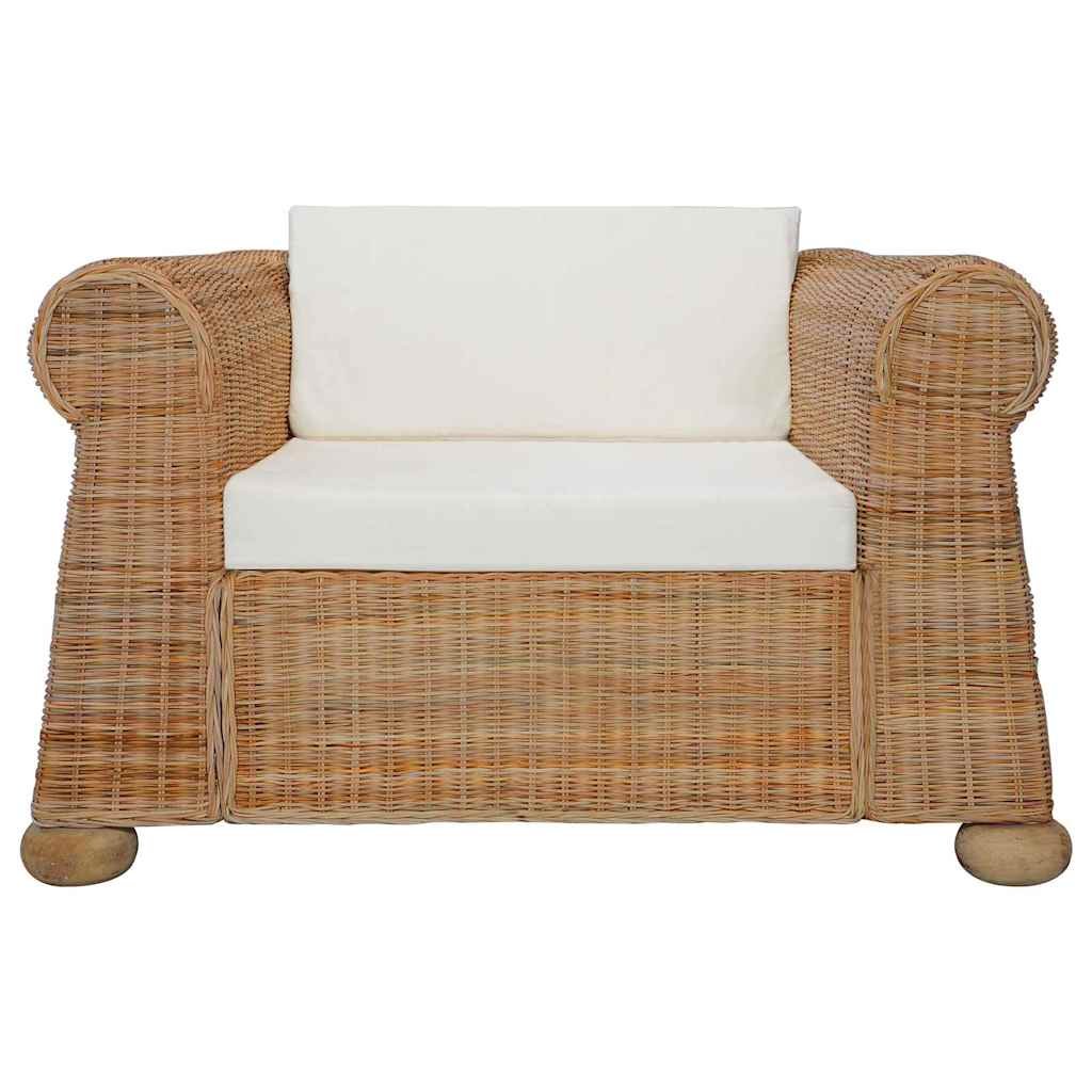 3 Piece Sofa Set with Cushions Natural Rattan