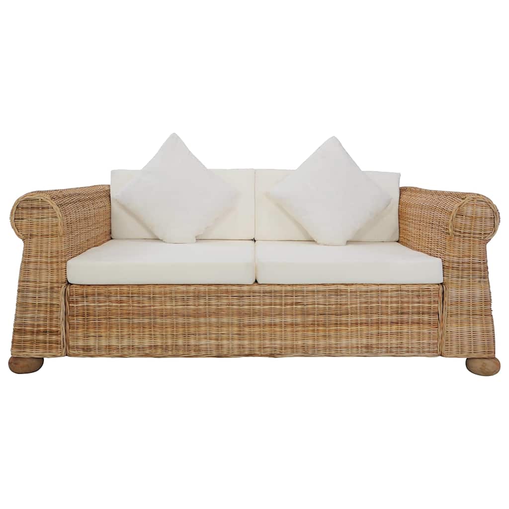 3 Piece Sofa Set with Cushions Natural Rattan