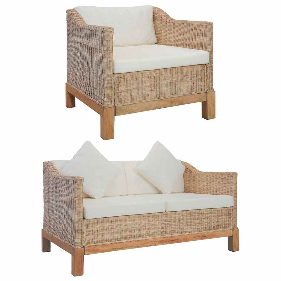 2 Piece Sofa Set with Cushions Natural Rattan