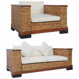 2 Piece Sofa Set with Cushions Brown Natural Rattan