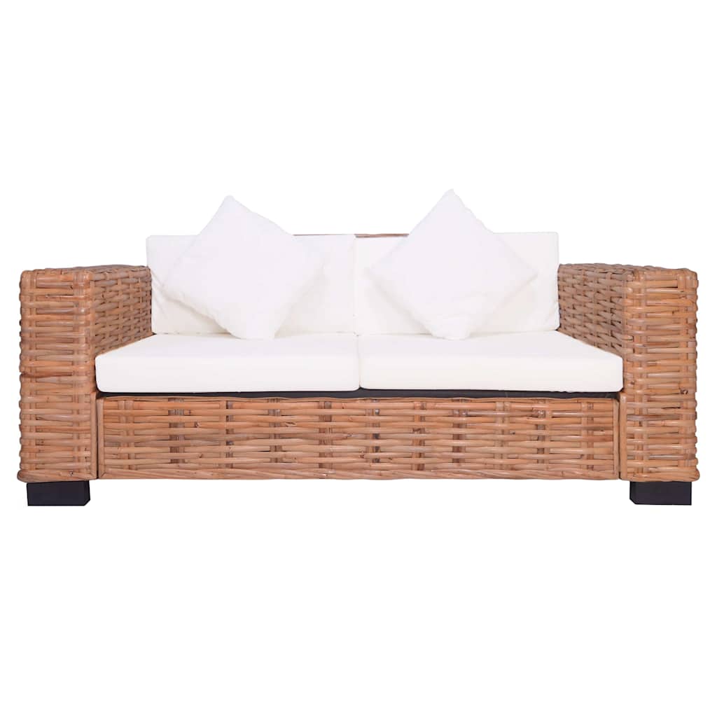2 Piece Sofa Set with Cushions Natural Rattan
