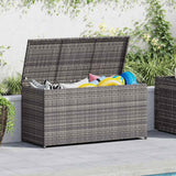 Garden Storage Box Grey 120x50x60 cm Poly Rattan - Front View