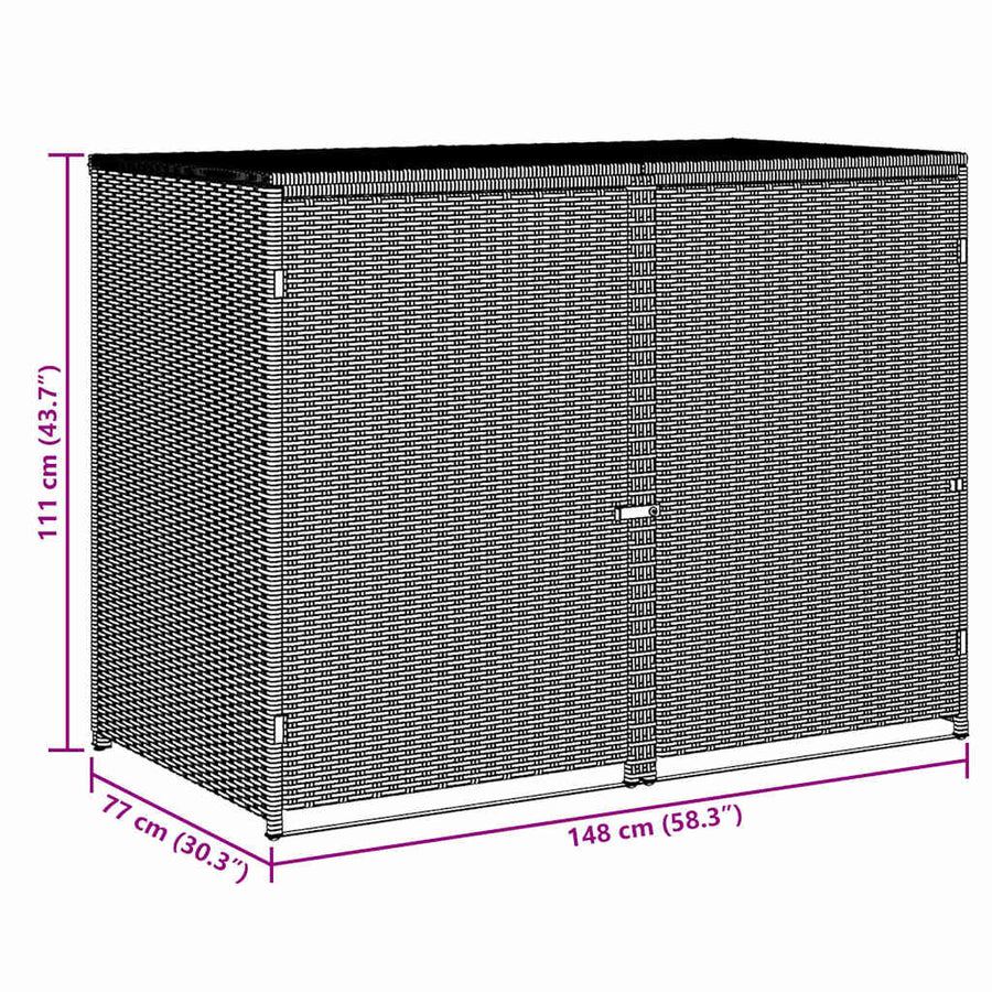 Double Wheelie Bin Shed Poly Rattan Anthracite 148x77x111 cm