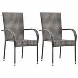 Stackable Outdoor Chairs 2 pcs Grey Poly Rattan - Front View