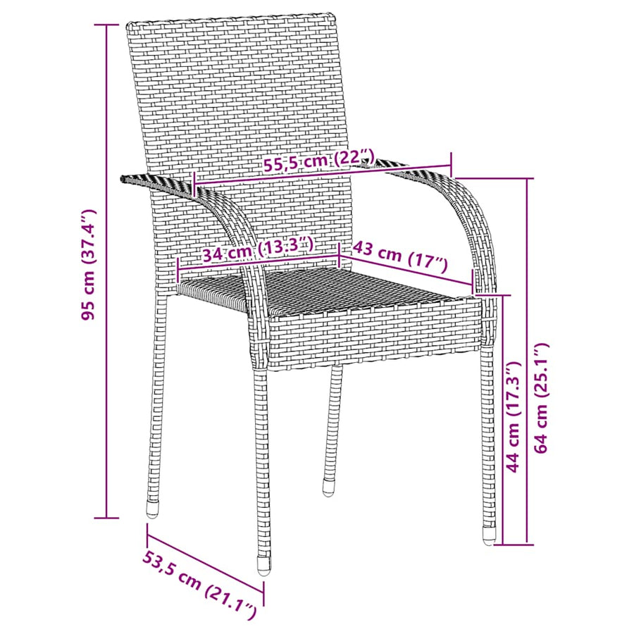 Stackable Outdoor Chairs 2 pcs Grey Poly Rattan