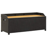 Garden Storage Bench 120 cm Poly Rattan Black - Front View