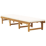 Folding Sun Lounger with Cushion Solid Acacia Wood - Front View