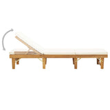Folding Sun Lounger with Cushion Solid Acacia Wood - Side View