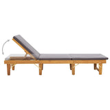 Folding Sun Lounger with Cushion Solid Acacia Wood - Front View