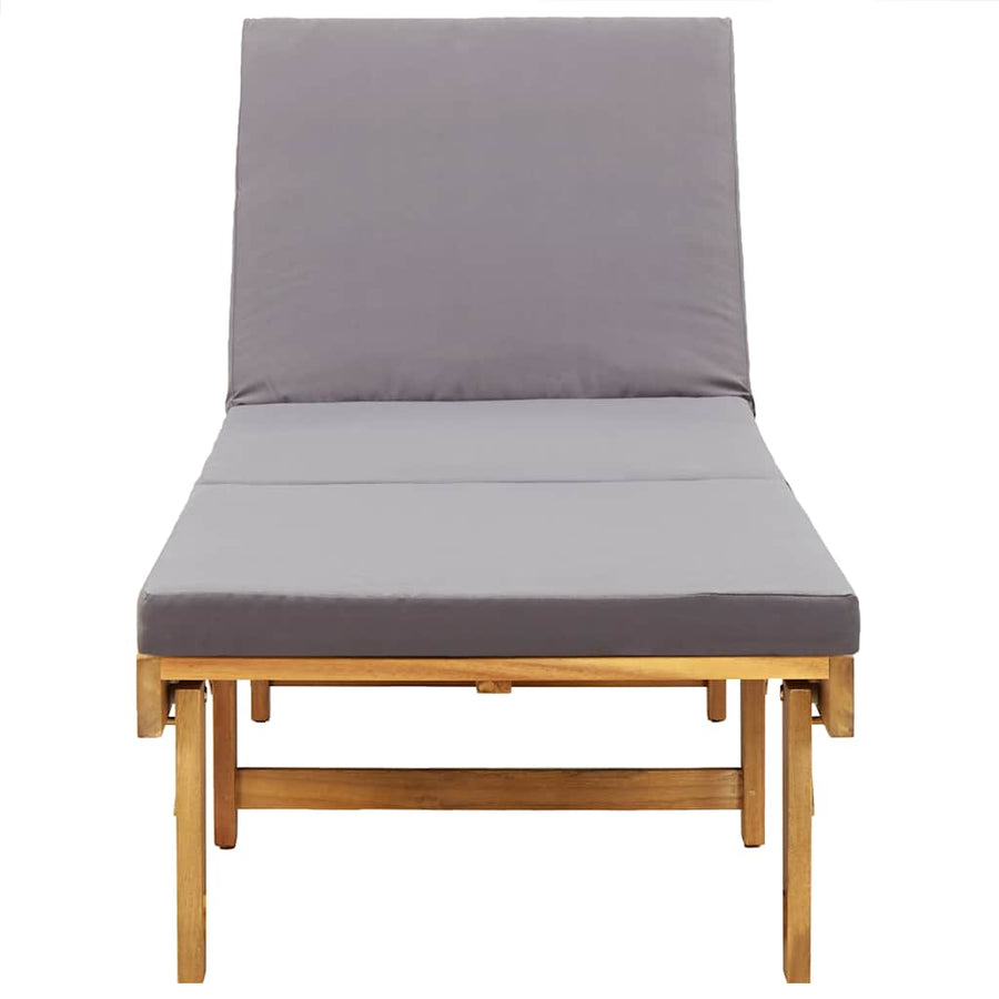Folding Sun Lounger with Cushion Solid Acacia Wood