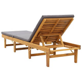 Folding Sun Lounger with Cushion Solid Acacia Wood - 45-Degree Angle
