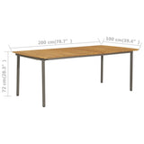 Garden Table 200x100x72cm Solid Acacia Wood and Steel - Top-Down View