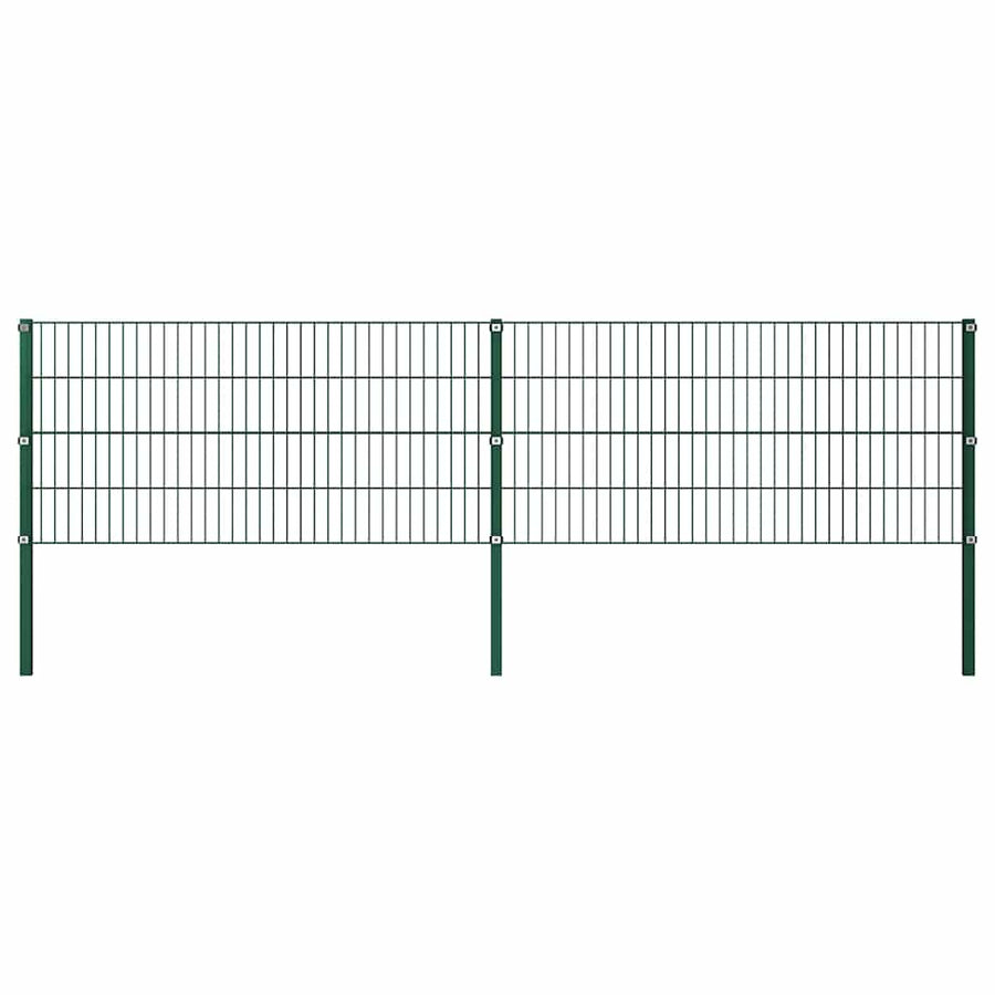 Fence Panel with Posts Iron 349x80 cm Green