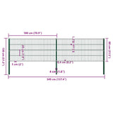 Fence Panel with Posts Iron 349x80 cm Green