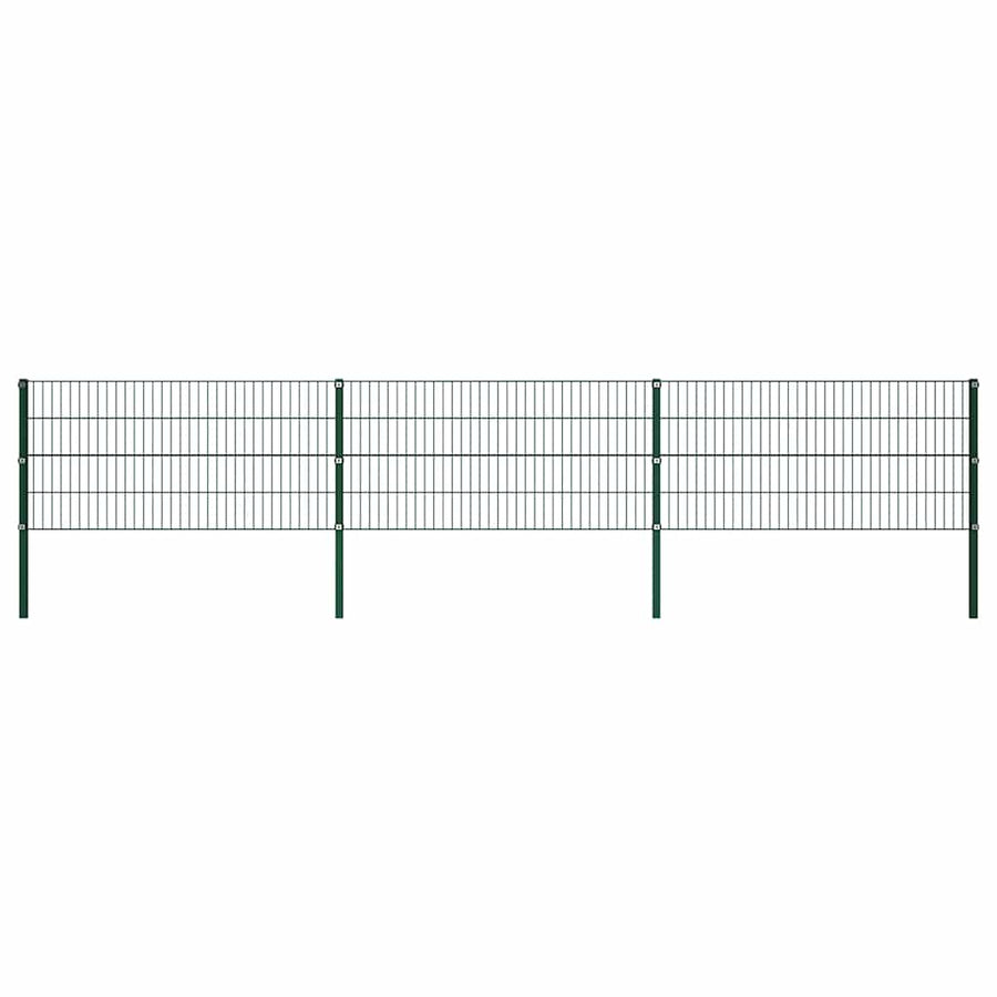 Fence Panel with Posts Iron 522x80 cm Green