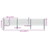 Fence Panel with Posts Iron 522x80 cm Green - 45-Degree Angle