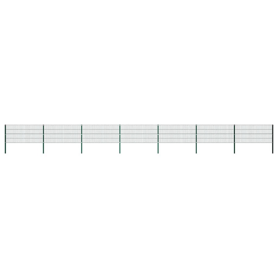Fence Panel with Posts Iron 1212x80 cm Green