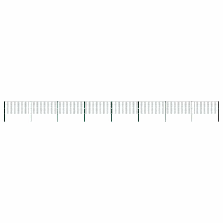 Fence Panel with Posts Iron 1385x80 cm Green