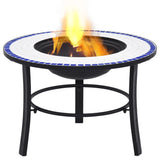 Mosaic Fire Pit Blue and White 68cm Ceramic - Front View