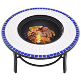 Mosaic Fire Pit Blue and White 68cm Ceramic - 45-Degree Angle