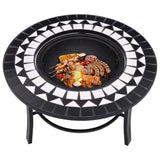 Mosaic Fire Pit Black and White 68cm Ceramic - Rear View