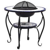 Mosaic Fire Pit Table Blue and White 68 cm Ceramic - Front View