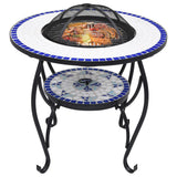 Mosaic Fire Pit Table Blue and White 68 cm Ceramic - Side View