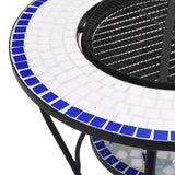 Mosaic Fire Pit Table Blue and White 68 cm Ceramic - Close-Up Angle