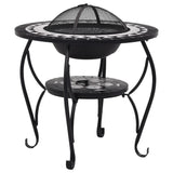 Mosaic Fire Pit Table Black and White 68 cm Ceramic - Front View