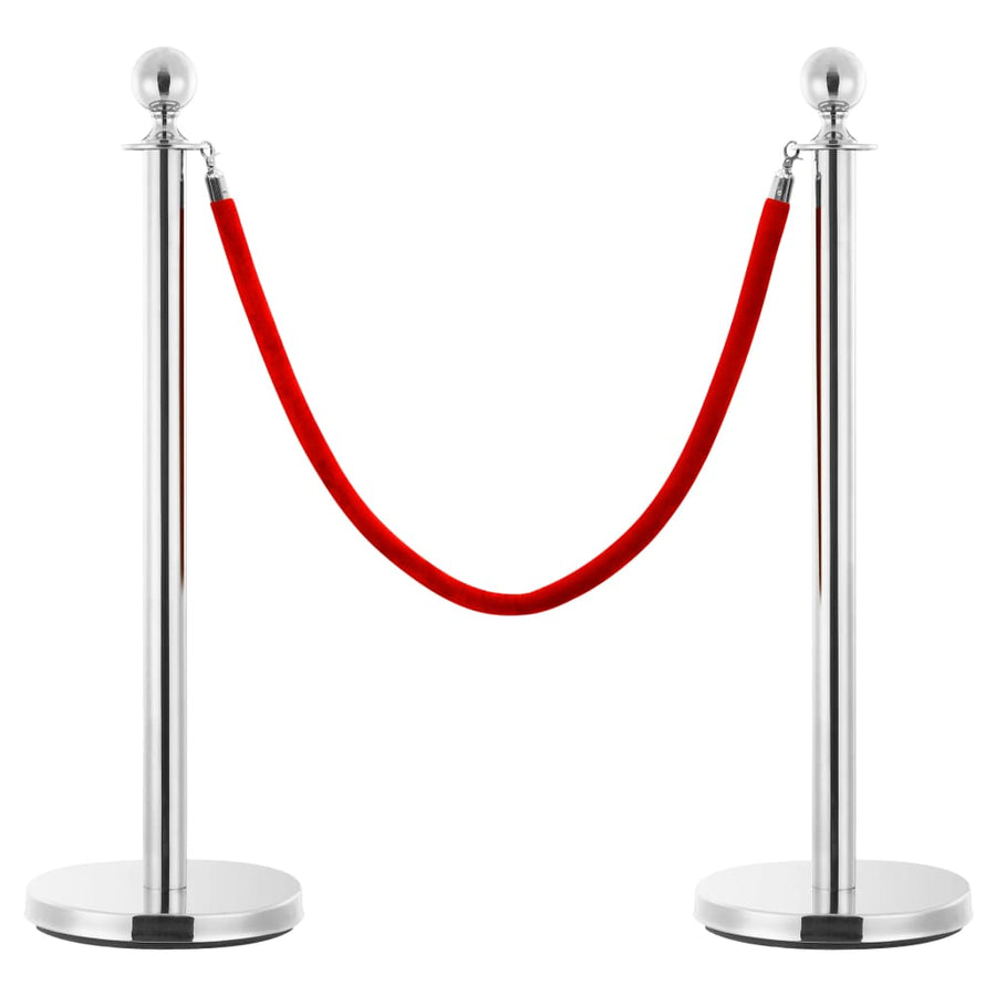 3 Piece VIP Queue Barrier Set Stainless Steel Silver