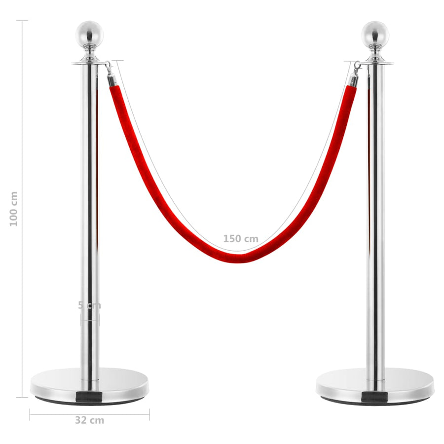 3 Piece VIP Queue Barrier Set Stainless Steel Silver
