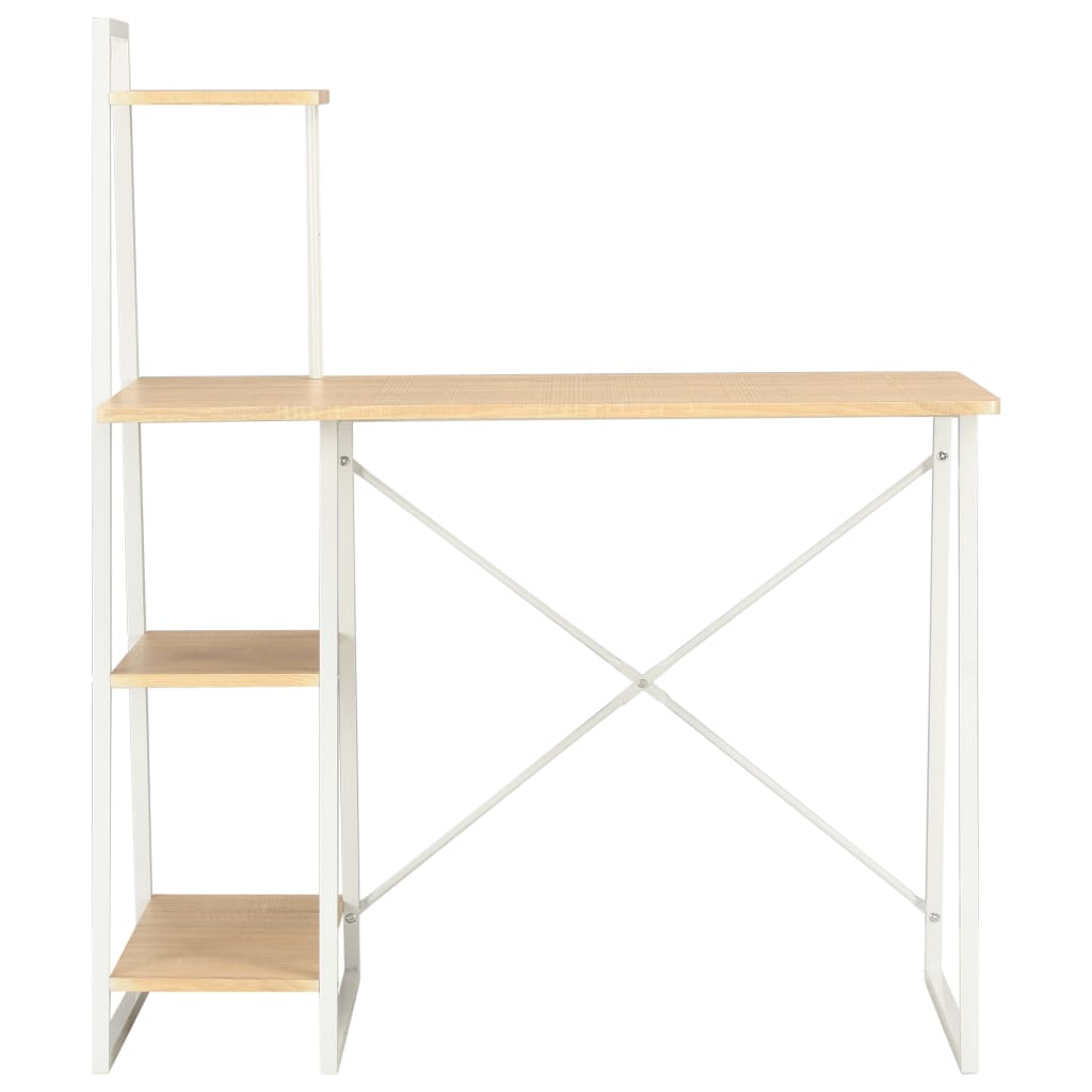 Desk With Shelving Unit White And Oak 102x50x117 Cm