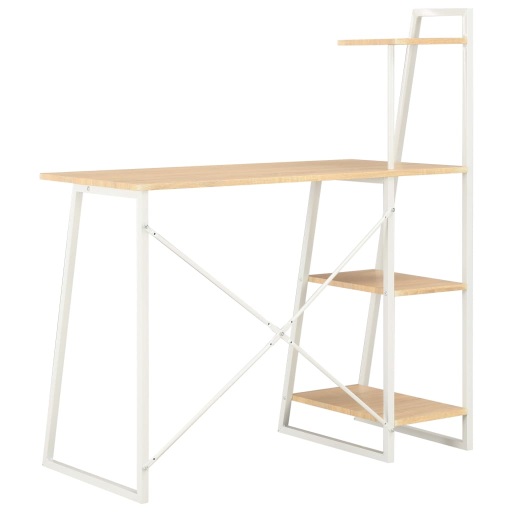 Desk With Shelving Unit White And Oak 102x50x117 Cm
