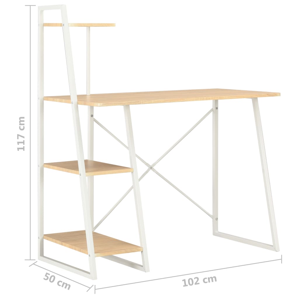 Desk With Shelving Unit White And Oak 102x50x117 Cm