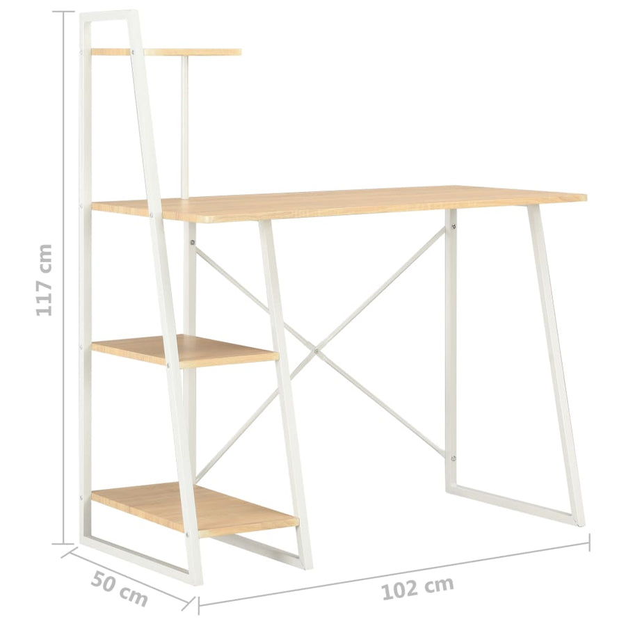 Desk With Shelving Unit White And Oak 102x50x117 Cm