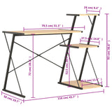 Desk with Shelf Black and Oak 116x50x93 cm - Close-Up Angle