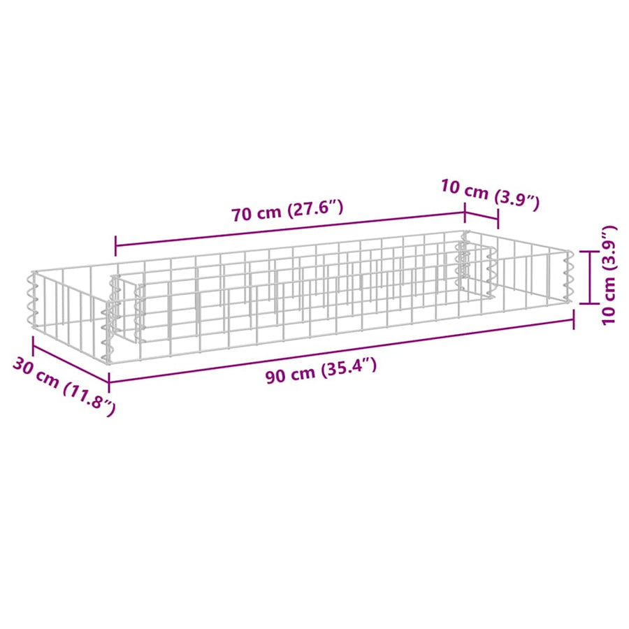 Gabion Raised Bed Galvanised Steel 90x30x10 cm