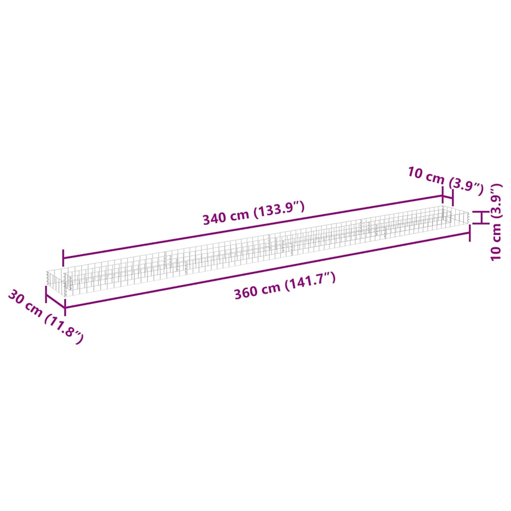 Gabion Raised Bed Galvanised Steel 360x30x10 cm