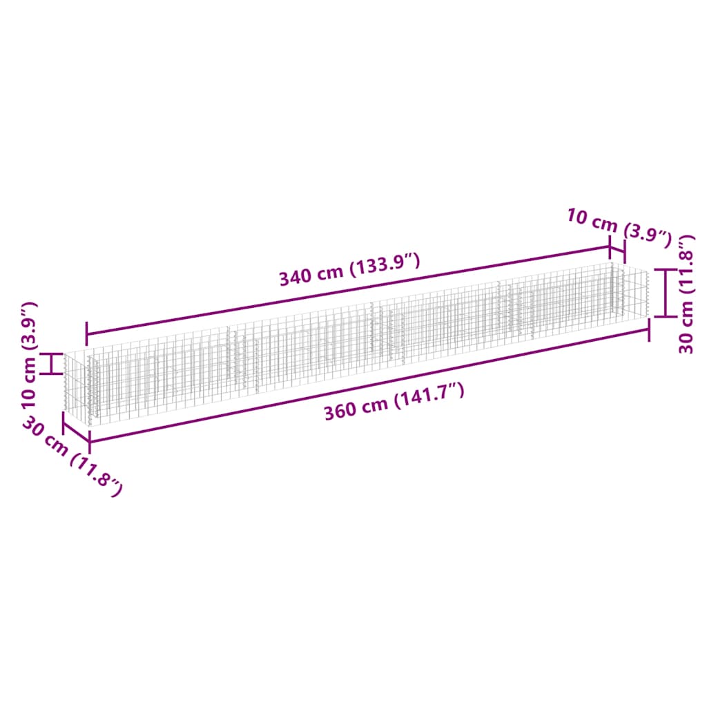 Gabion Raised Bed Galvanised Steel 360x30x30 cm